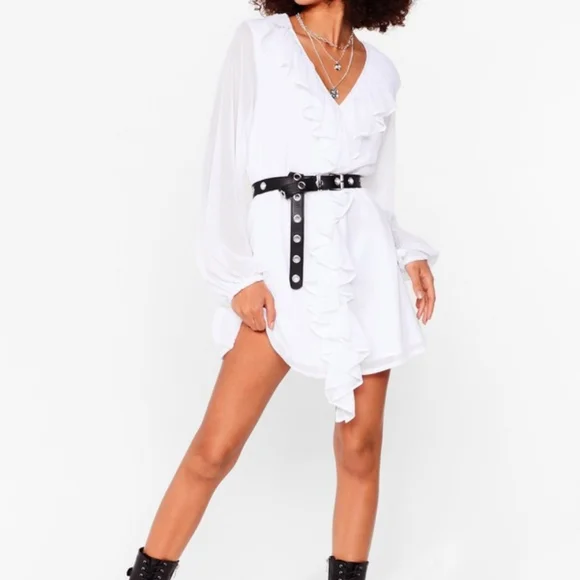 Nasty Gal | Dresses | White Chiffon Balloon Sleeve Ruffle Mini Dress |  Poshmark